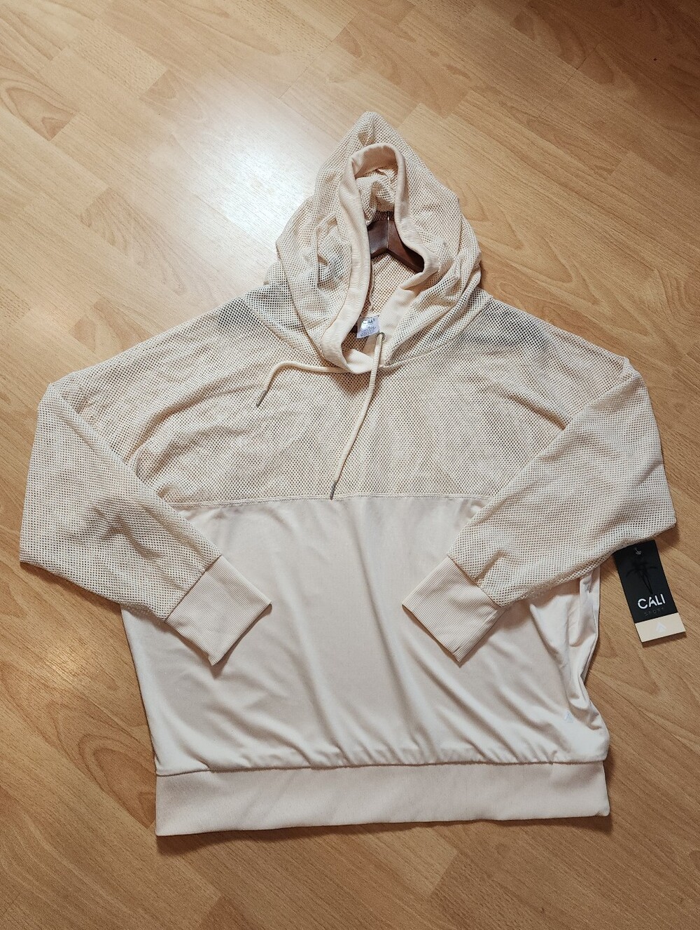 NWT Cali Sport Mesh Pullover Hoodie Nude Active Athleisure Layering Size XL